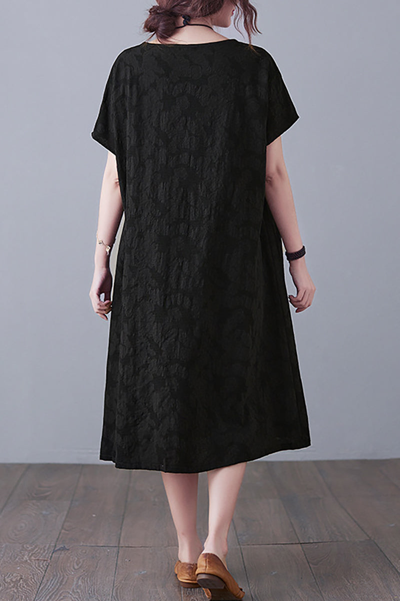 Round Neck Short Sleeve Linen Midi Dress