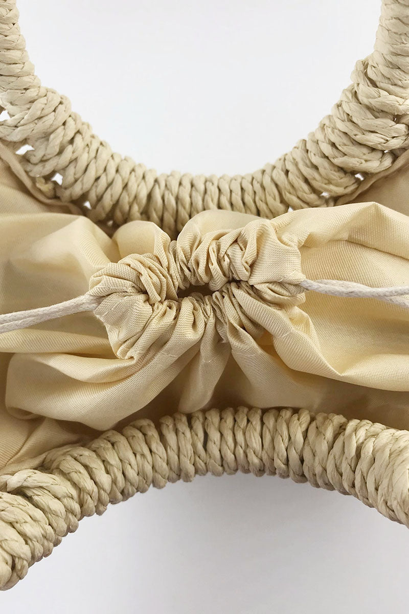 O-Ring Handle Drawstring Straw Crossbody Bag