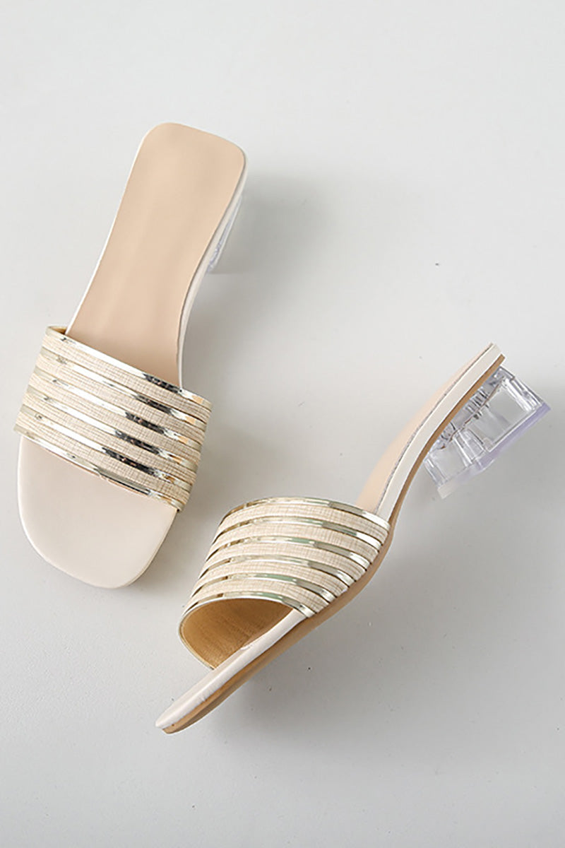 PU Leather Alloy Patchwork Square Top Casual Slippers