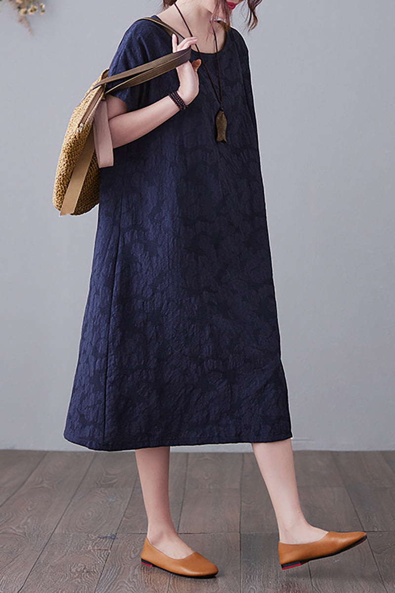Round Neck Short Sleeve Linen Midi Dress