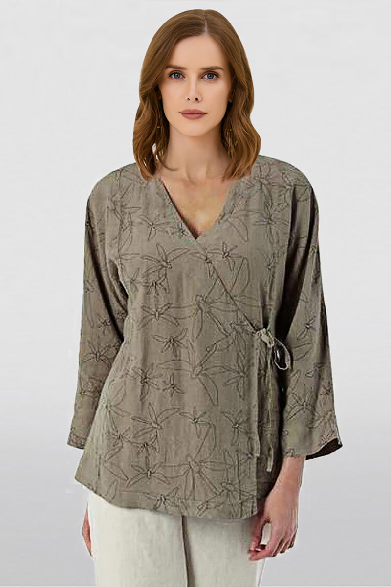 Dragonfly Print Rope Lace-Up Top