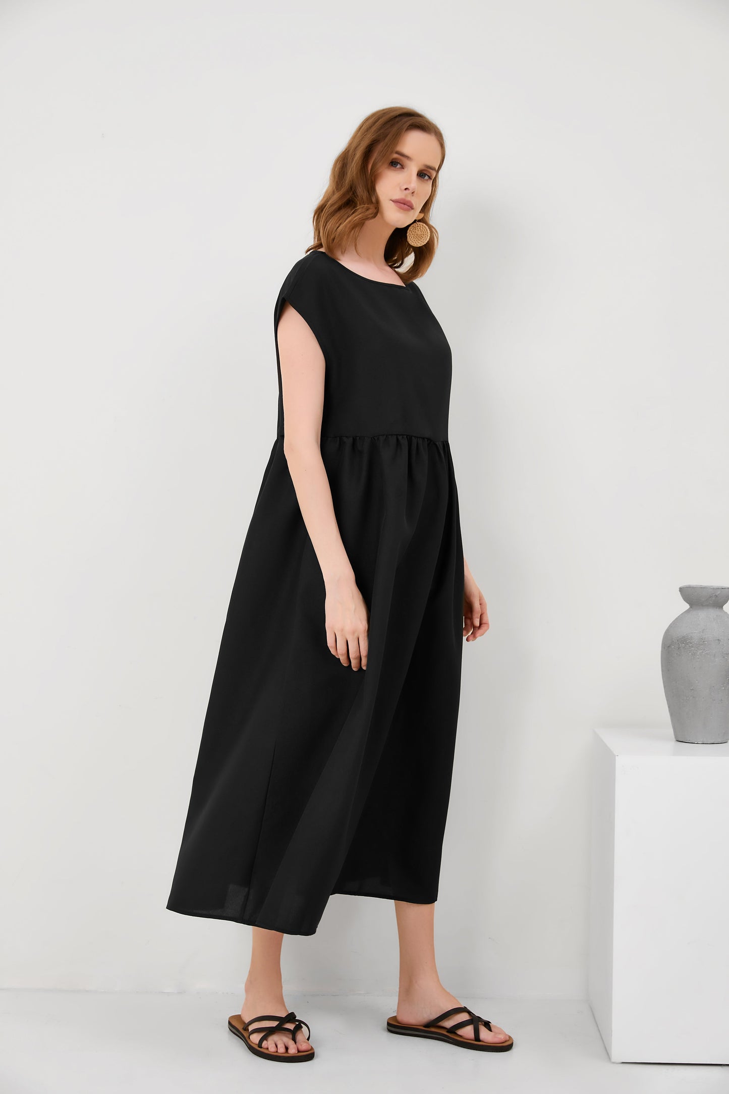 Solid Color Sleeveless Loose Cotton Linen Pocket Dress