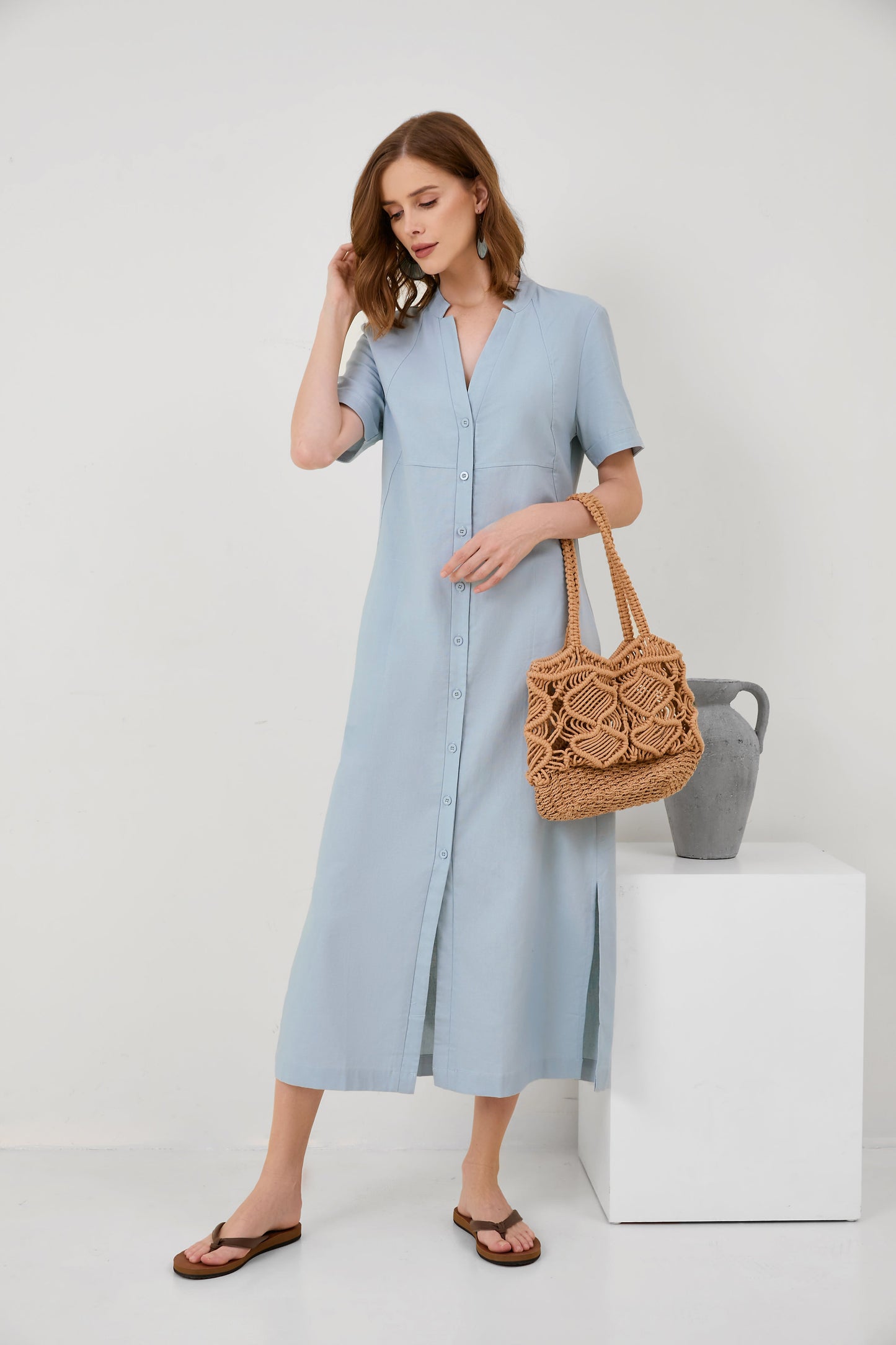 Cotton Linen Sleeveless Midi Dress