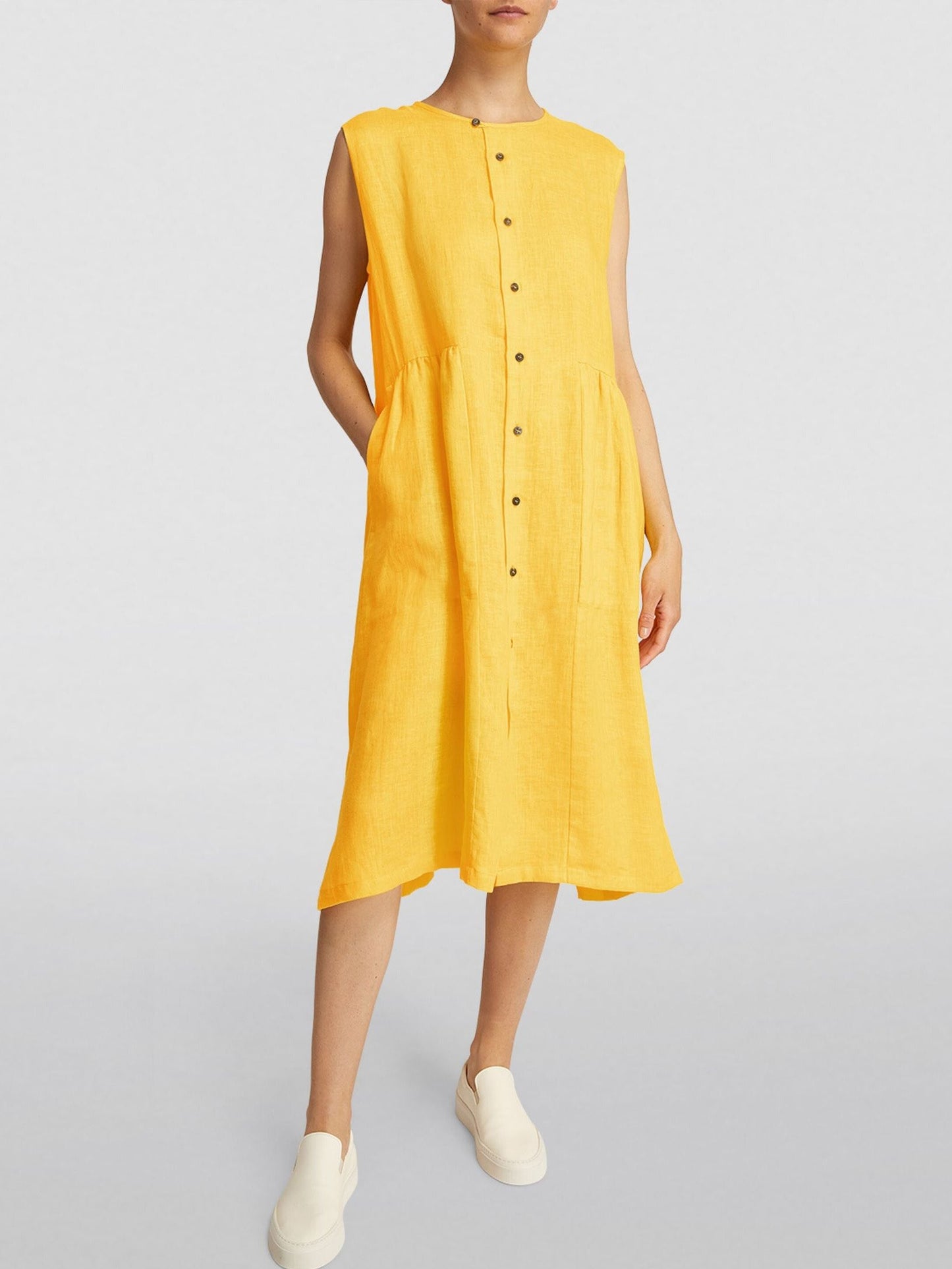 Cotton Linen Sleeveless Midi Dress