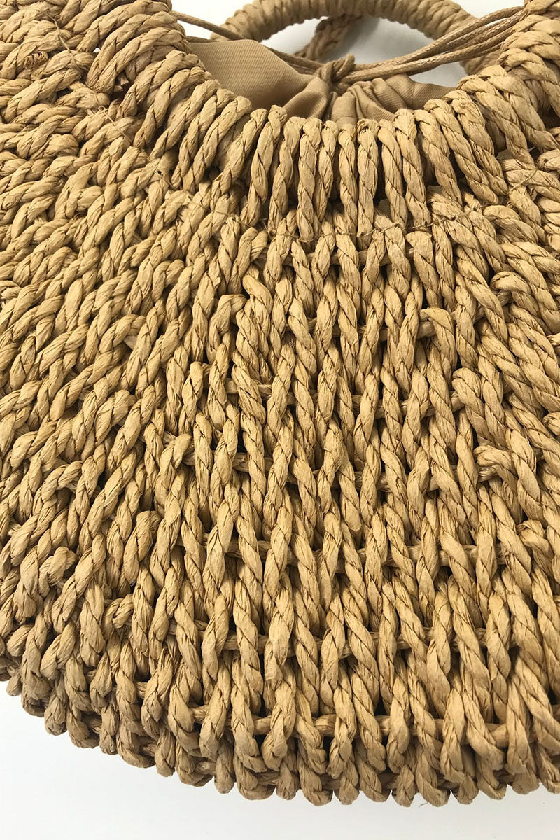 O-Ring Handle Drawstring Straw Crossbody Bag