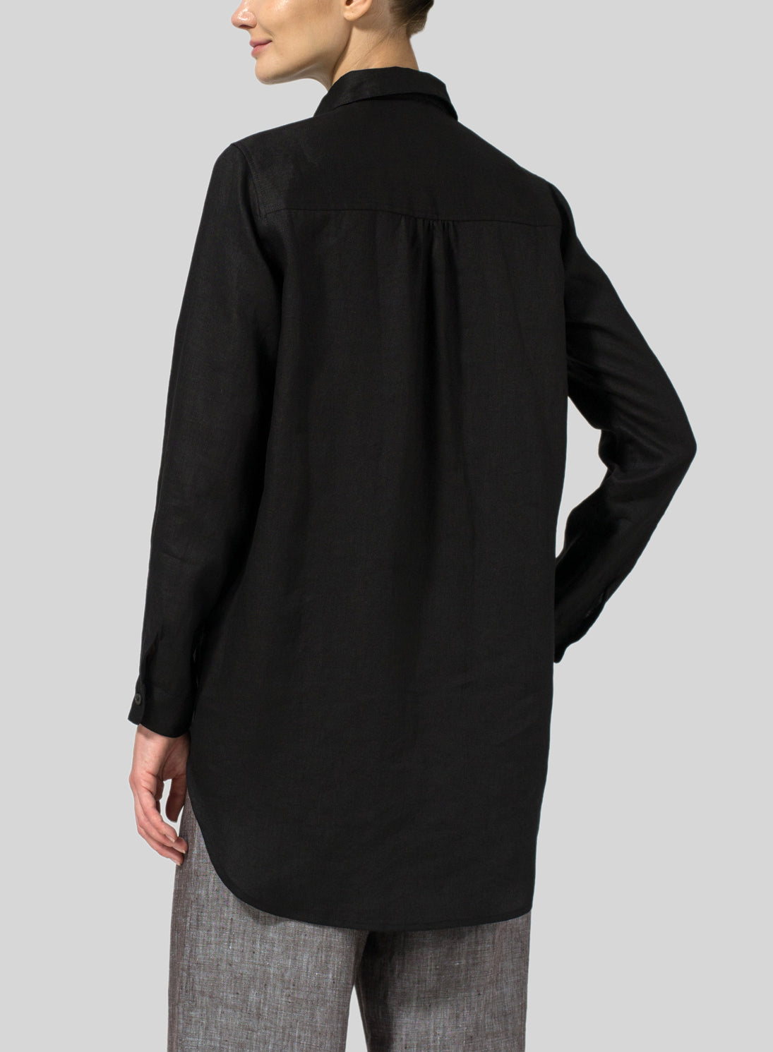 Womens Linen Classic Collar Half Button-Up Shirt