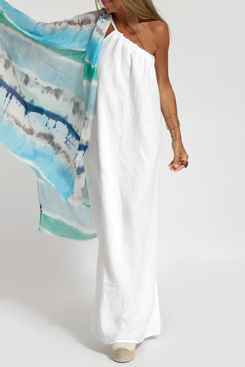 Sash Cami Boat Neck Slit Linen White Maxi Dress Pre Order