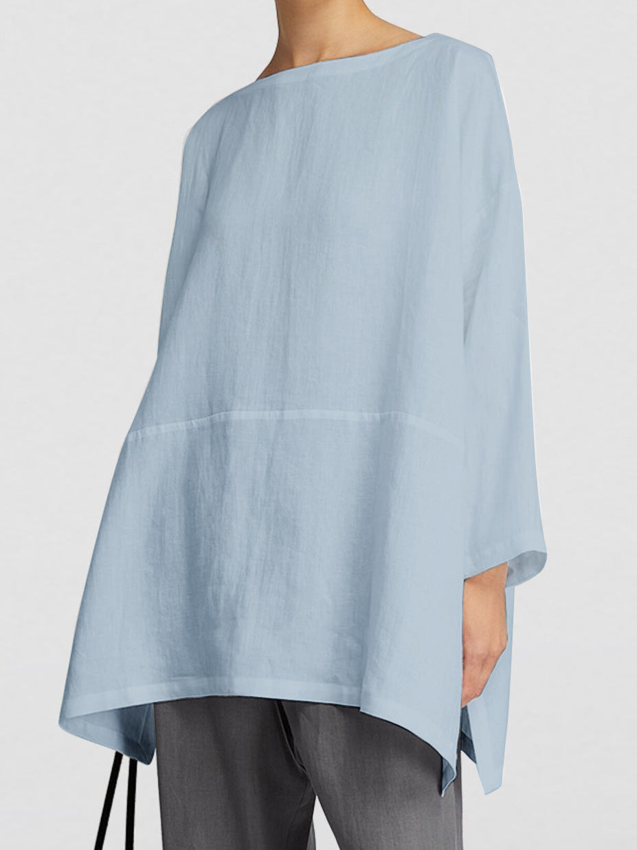 Cotton And Linen Boat Neck Shirt