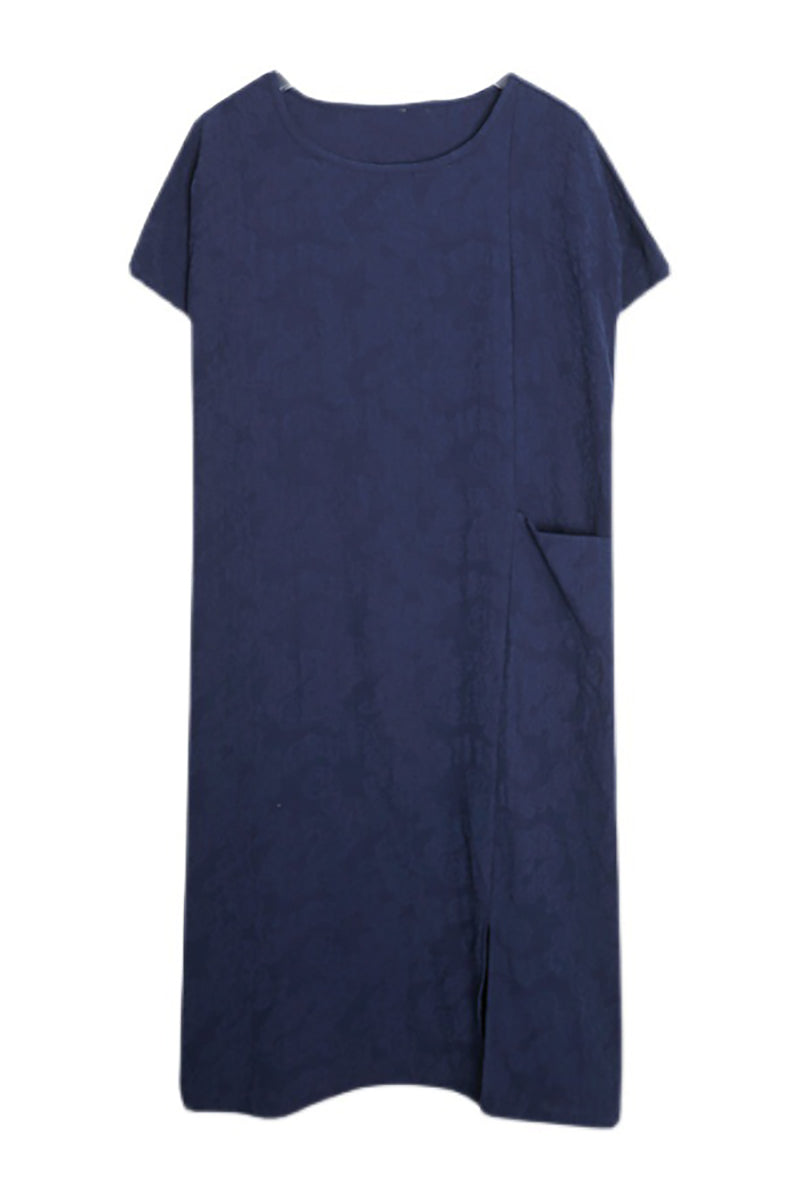 Round Neck Short Sleeve Linen Midi Dress