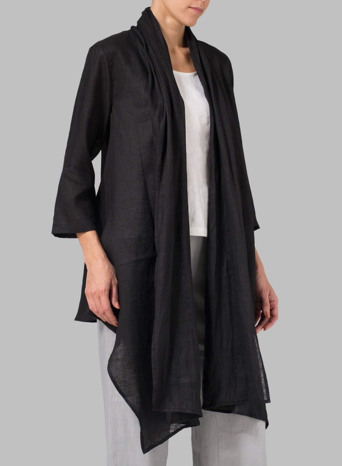 Womens Cotton Linen Long Shawl Collar Jacket