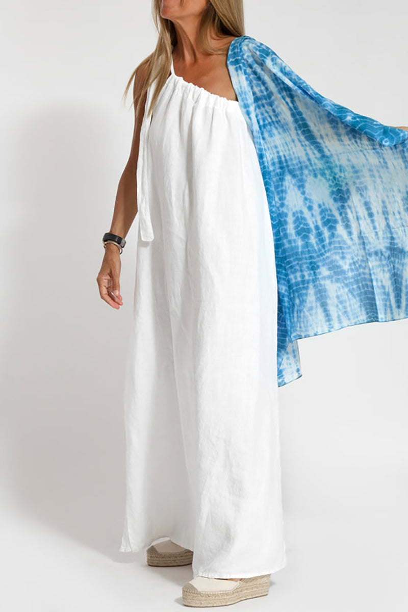 Sash Cami Boat Neck Slit Linen White Maxi Dress Pre Order