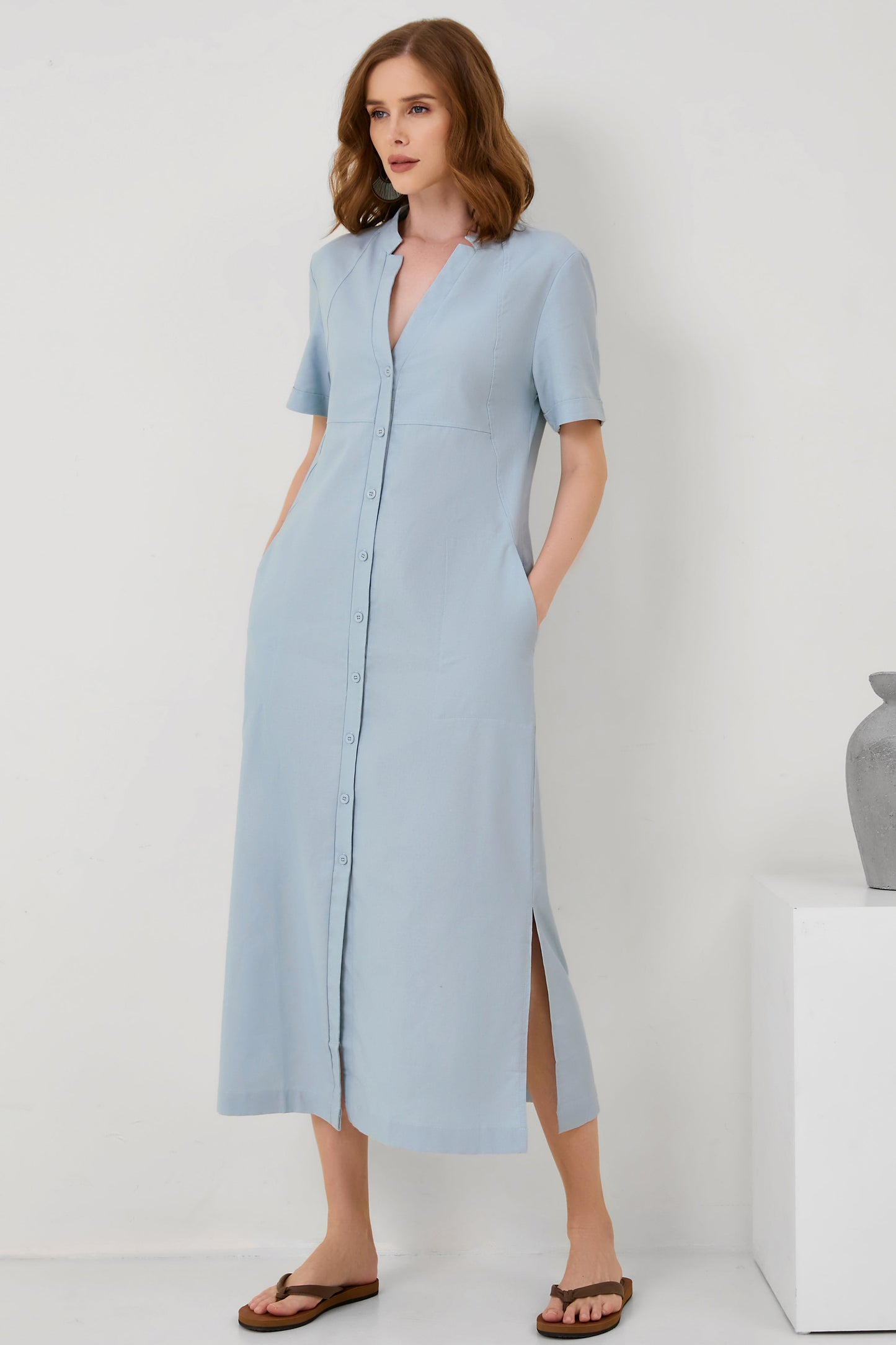 Cotton Linen Sleeveless Midi Dress