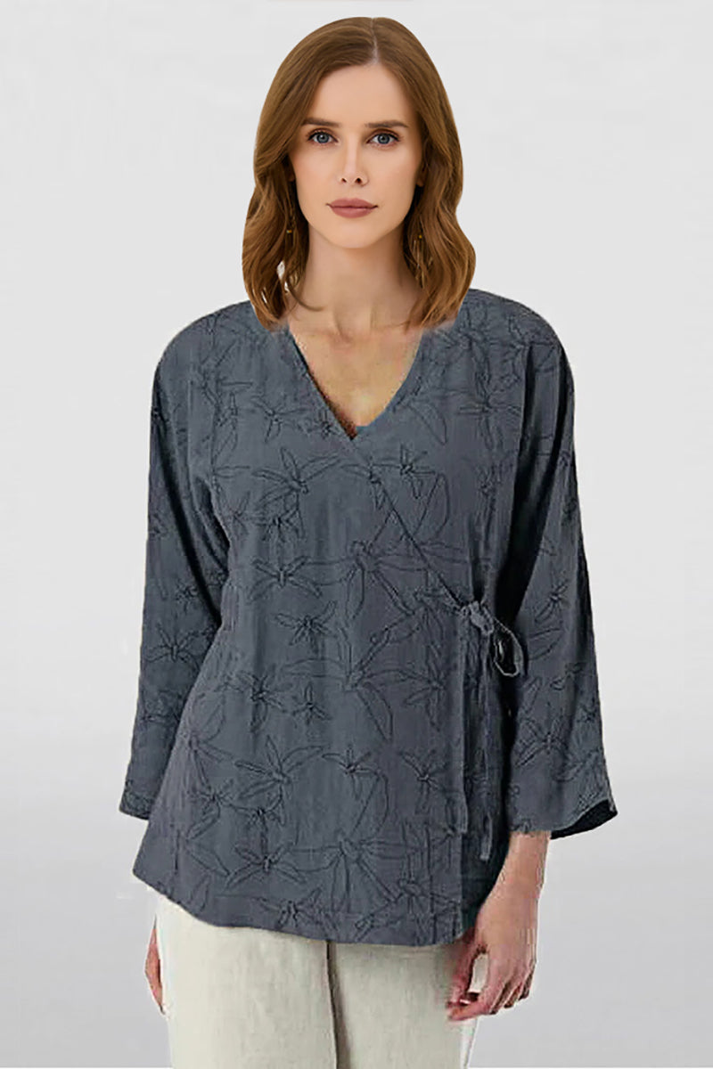 Dragonfly Print Rope Lace-Up Top