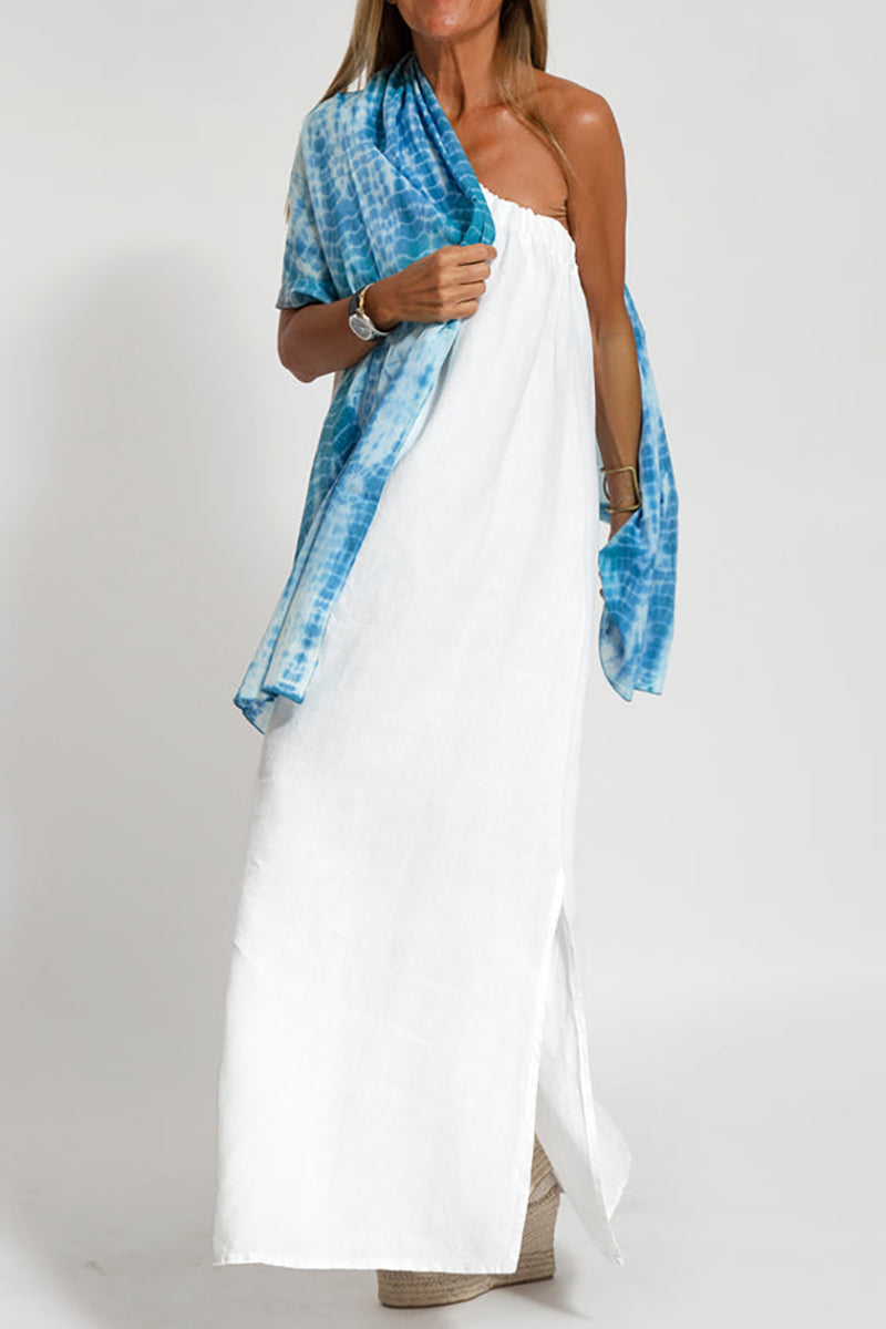 Sash Cami Boat Neck Slit Linen White Maxi Dress Pre Order