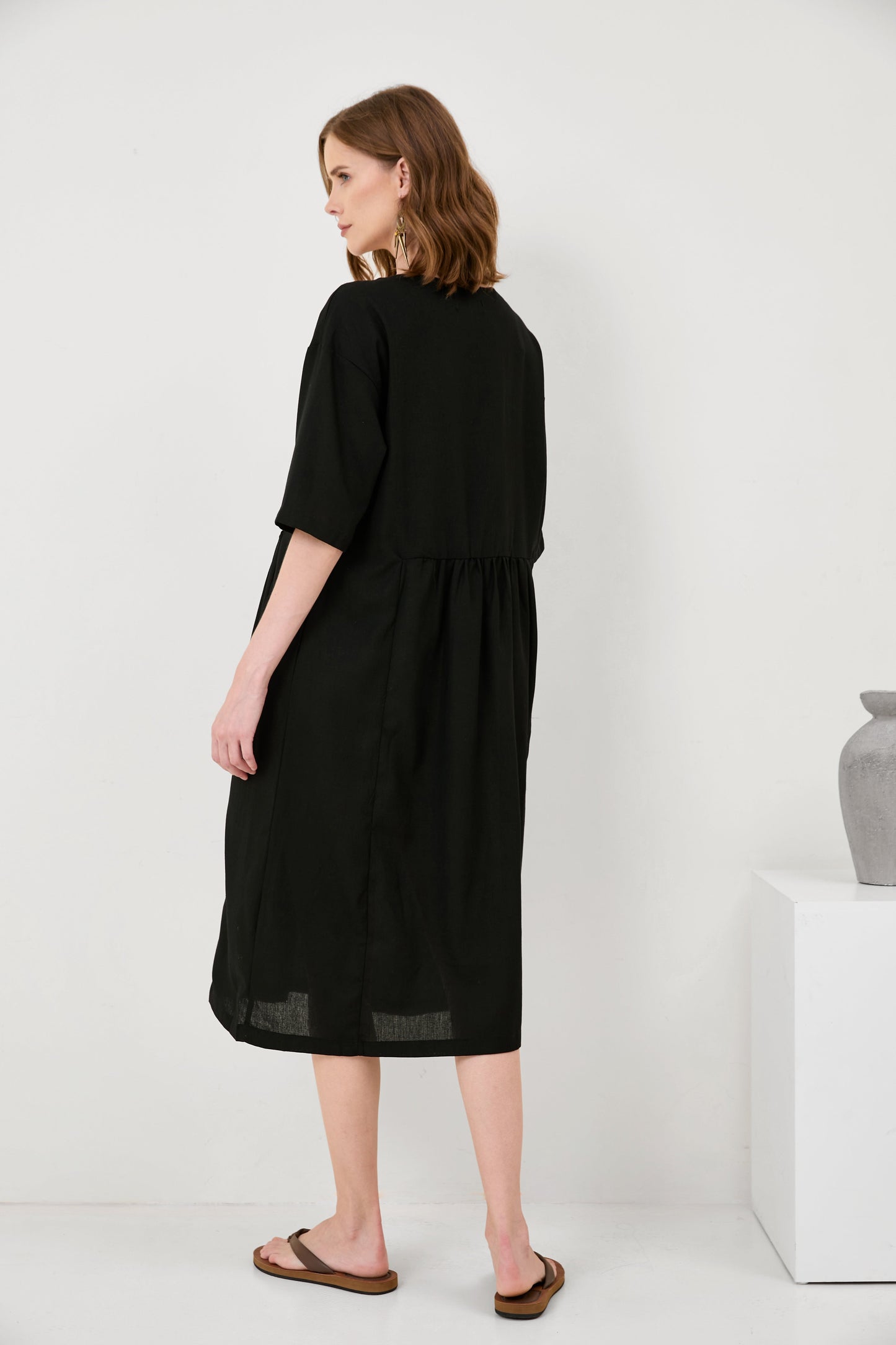 Cotton And Linen A-Line Midi Dress