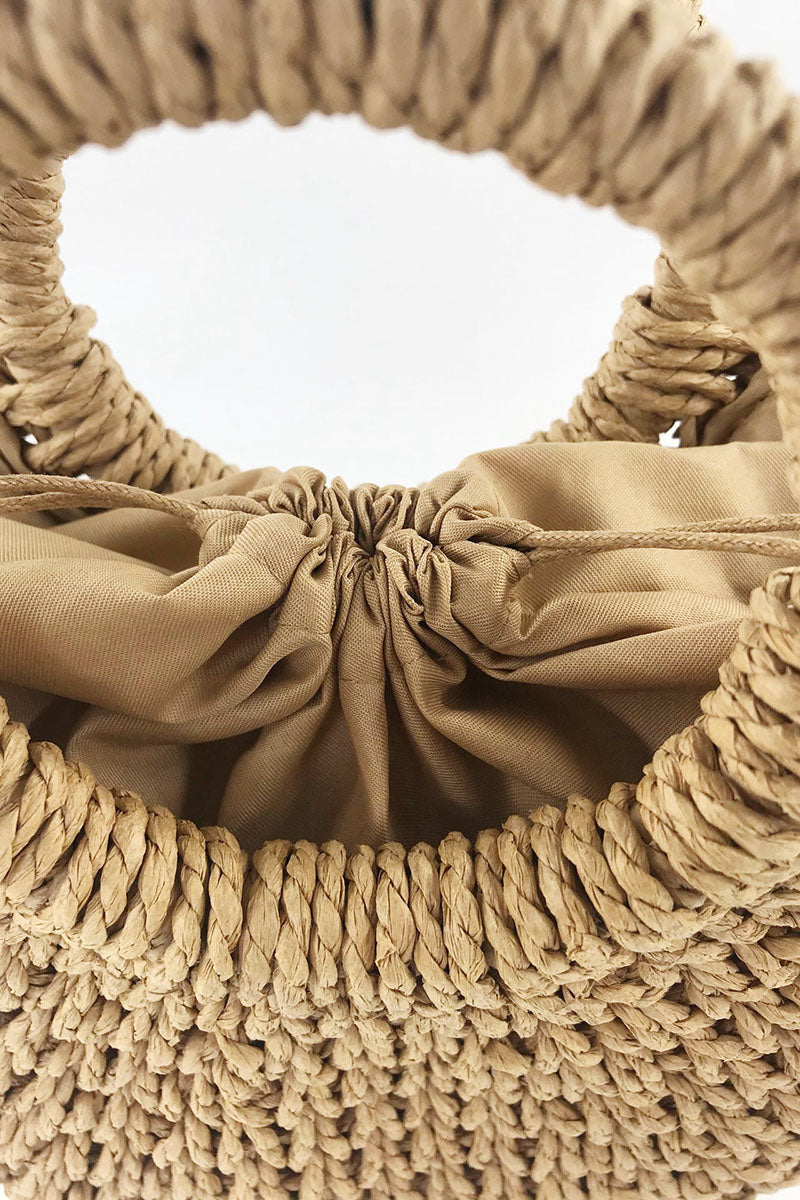 O-Ring Handle Drawstring Straw Crossbody Bag