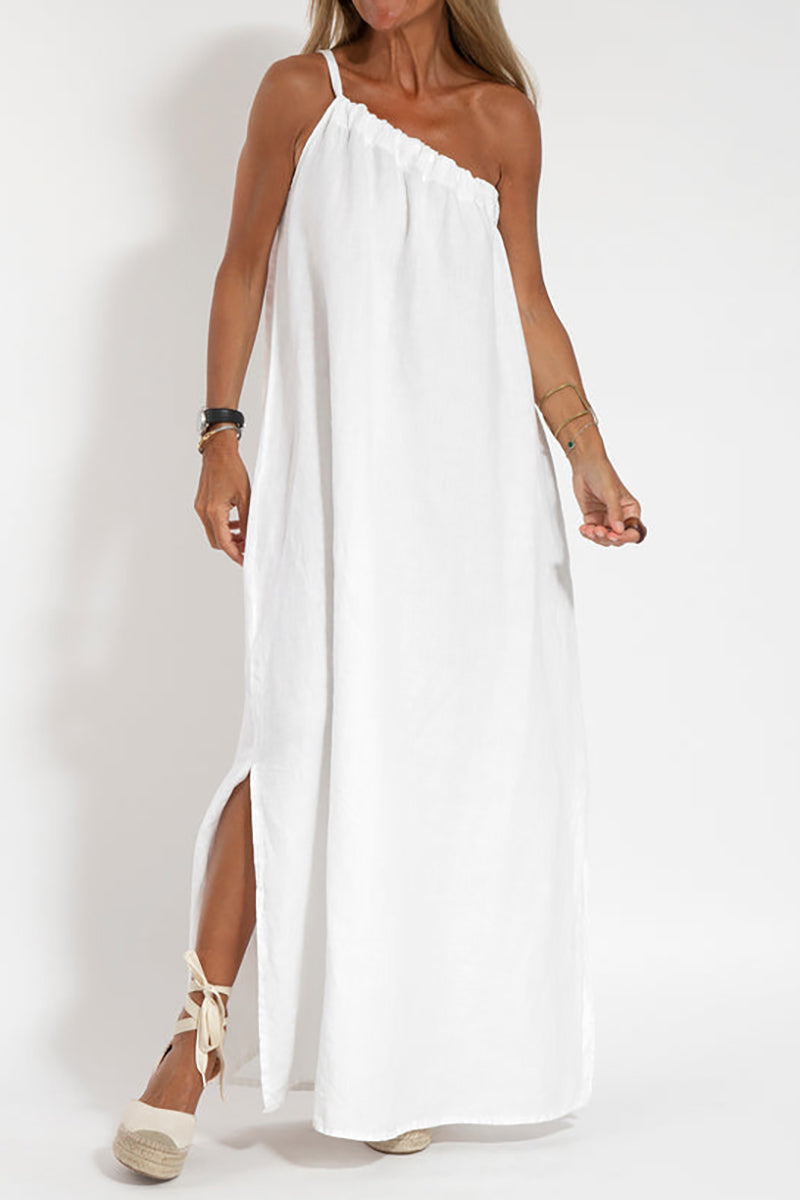 Sash Cami Boat Neck Slit Linen White Maxi Dress Pre Order