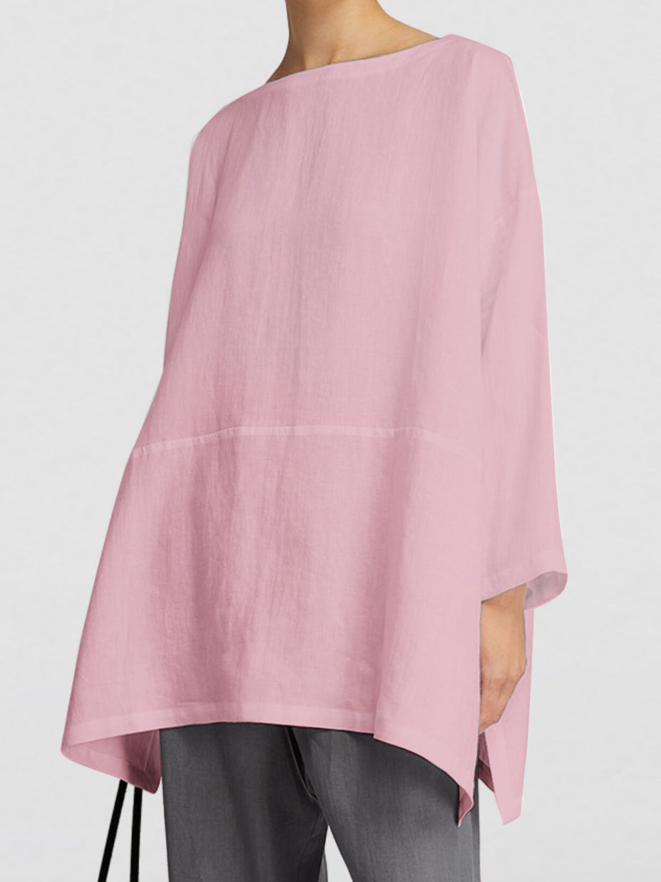 Cotton And Linen Boat Neck Shirt