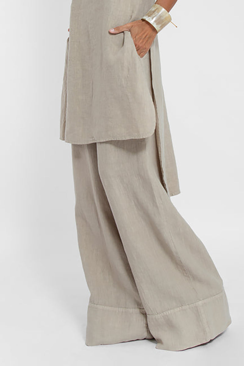 Pocket Wide Leg Pleated Linen Beige Pants Pre Order