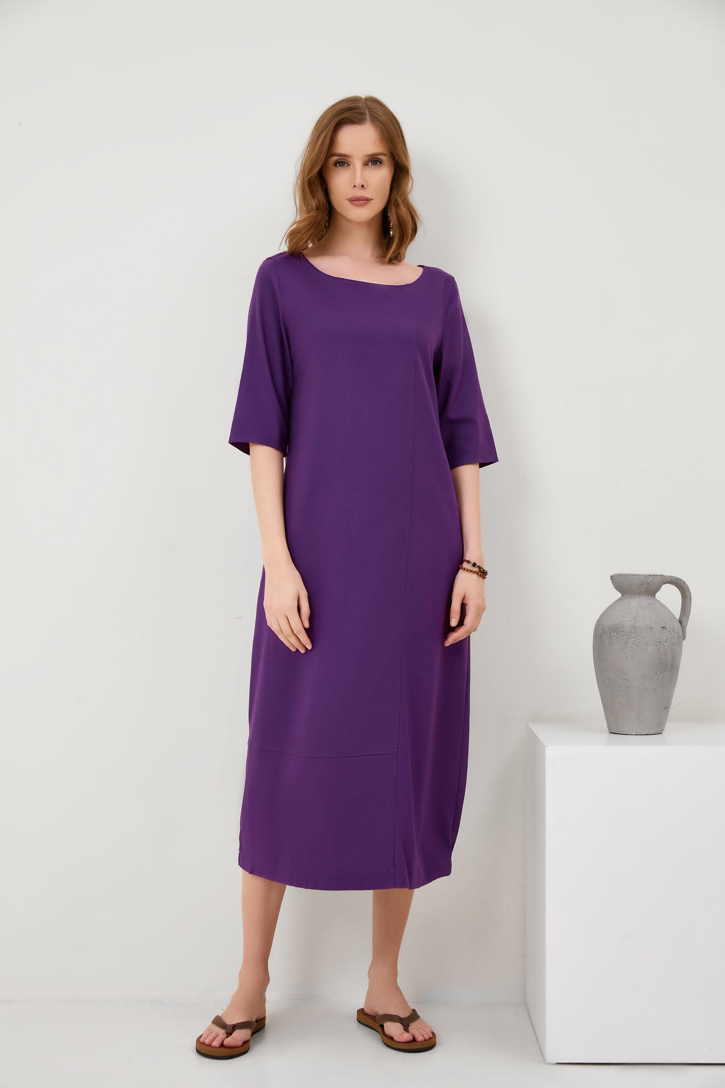 Crew Neck Women Plus Size Dresses Daytime Solid Dresses