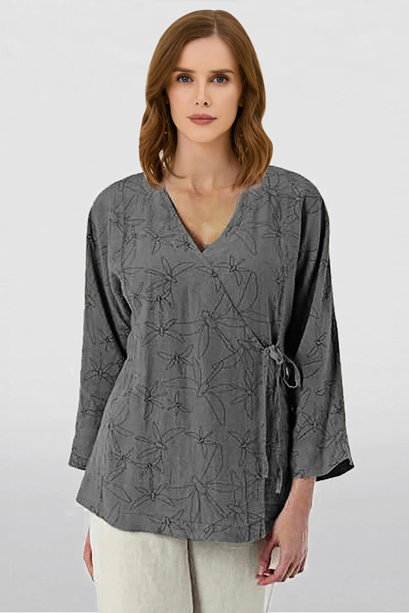 Dragonfly Print Rope Lace-Up Top