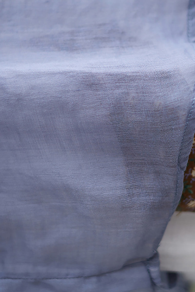 V Neck Floral Embroidery Three Quarter Sleeve Linen Top