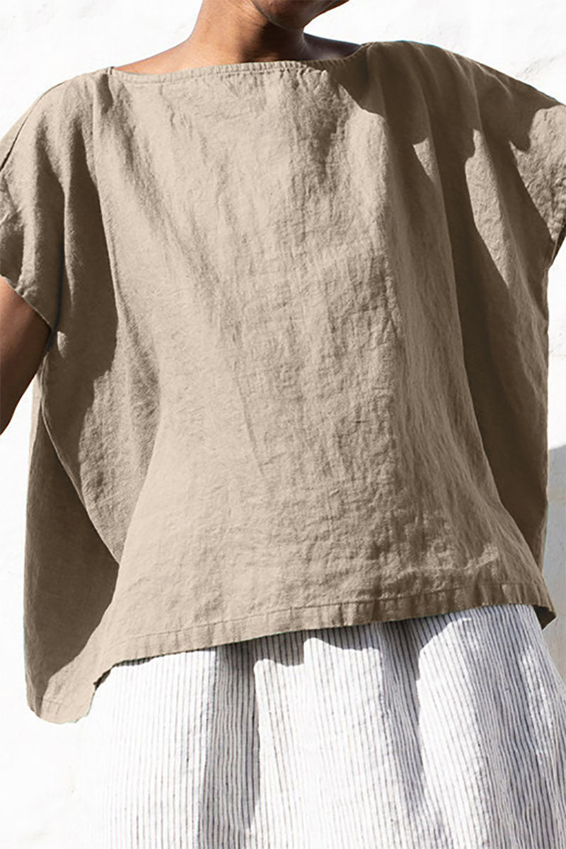 Boat Neck Short Sleeve Casual Linen T-Shirt