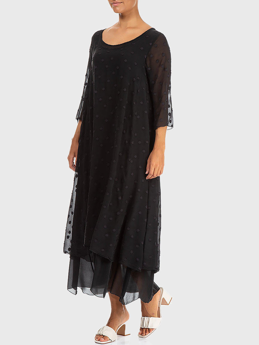 Layered Polka Dot Black Mesh Dress