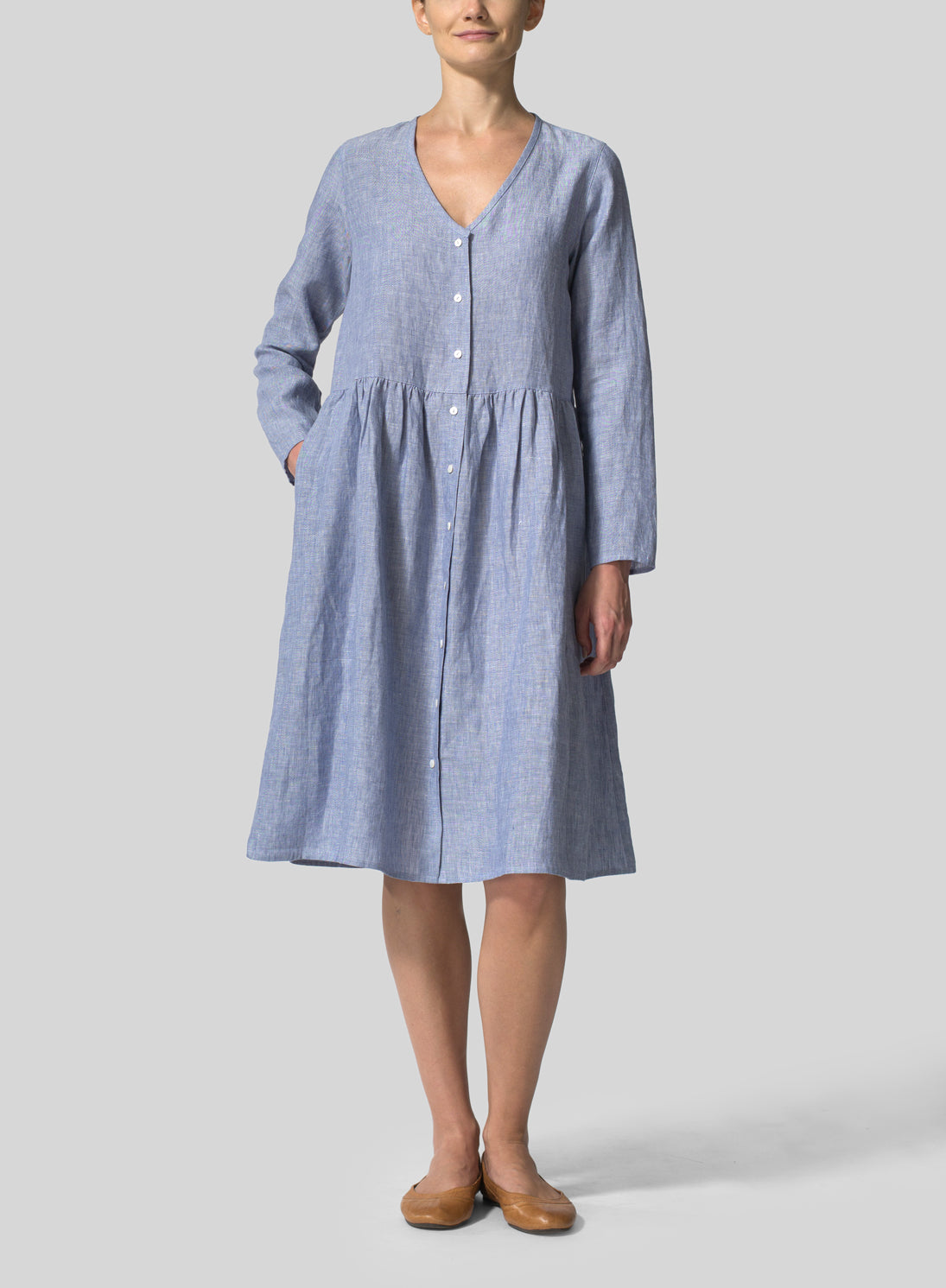 Womens Cotton Linen Cardigan Slim Dress