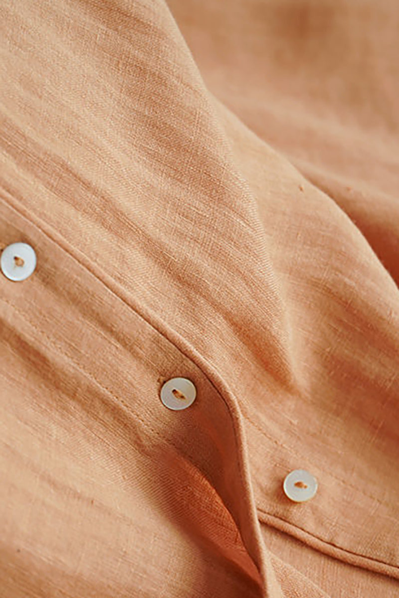 Turndown Collar Half Sleeve Button Orange Linen Top