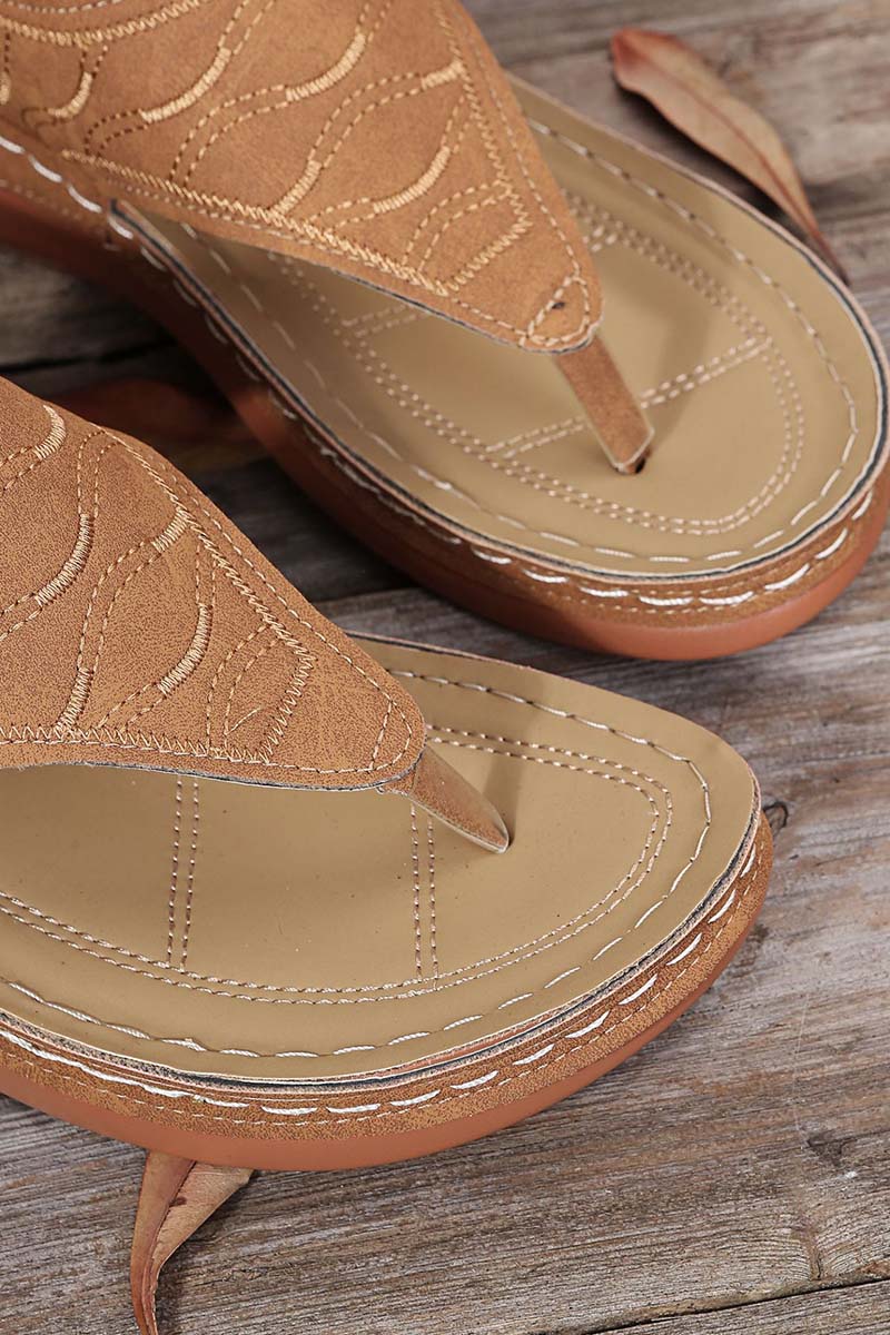 PU Leather Round Toe Buckle Flip Flops Sandals