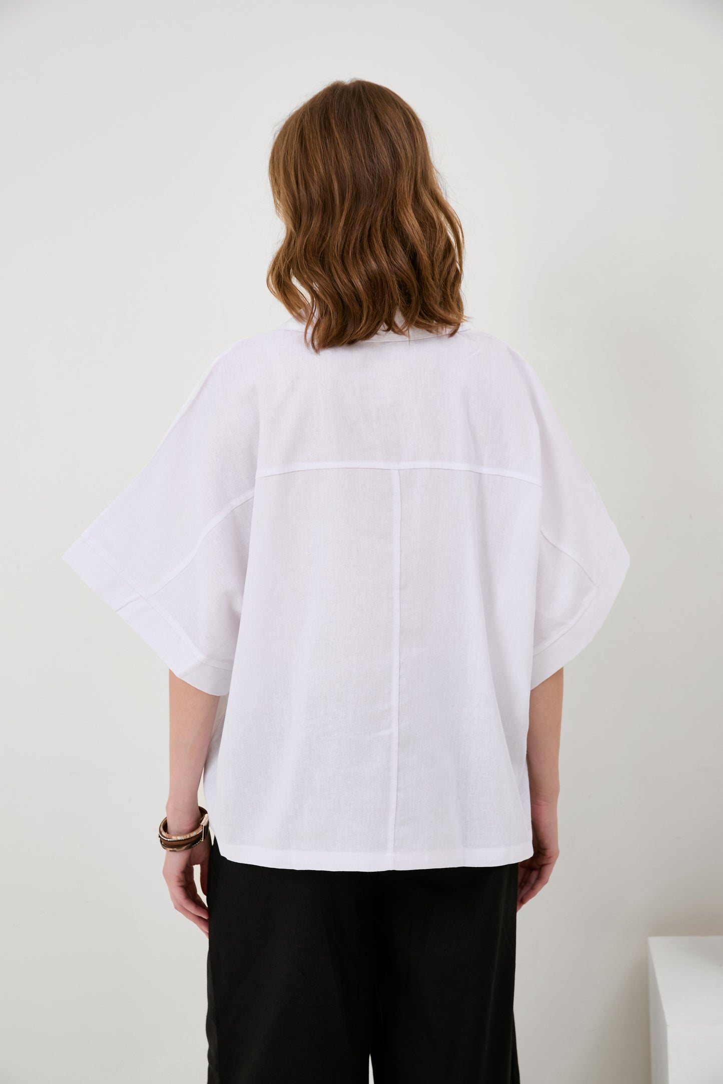 Cotton-Linen  V-Neck Solid Color T-Shirt