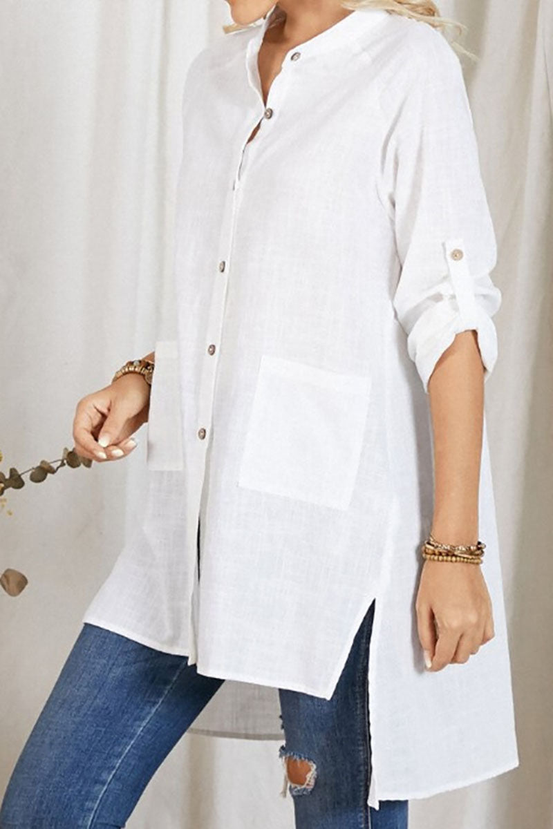 Asymmetric Linen Button Down Long Sleeve Shirt