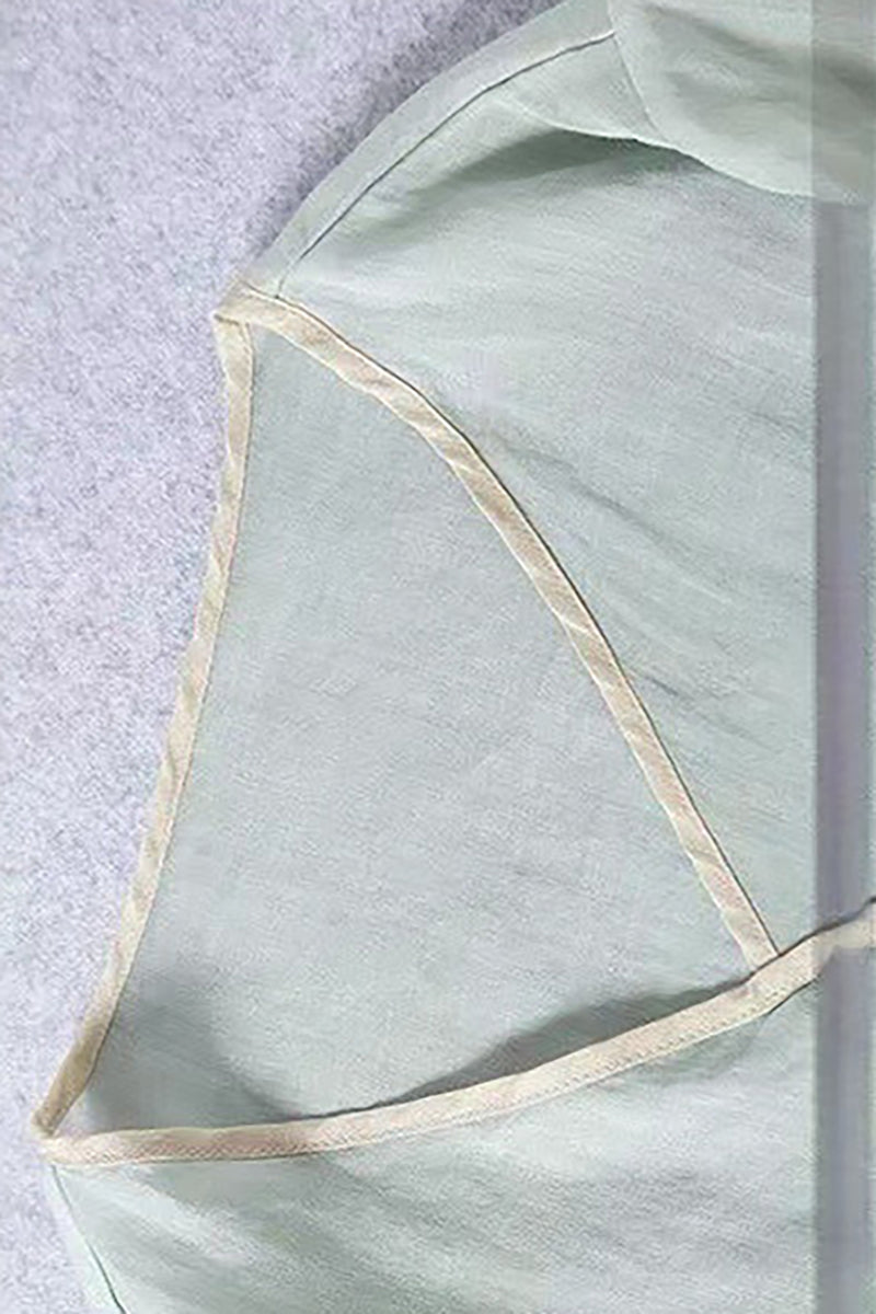 Deep V Neck Half Sleeve Floral Embroidery Linen Top