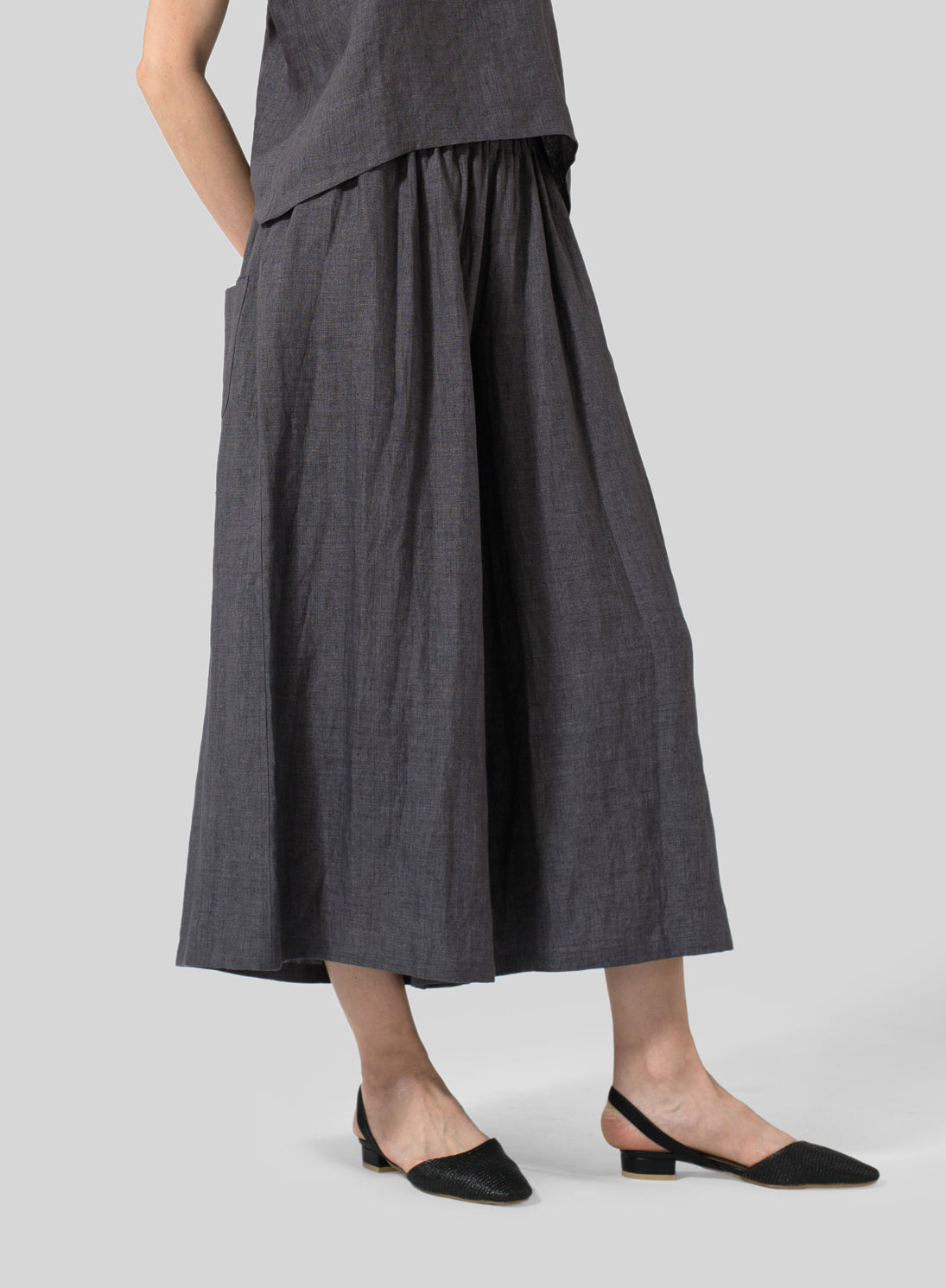 Womens Cotton And Linen Low Waist Wide Leg Trousers