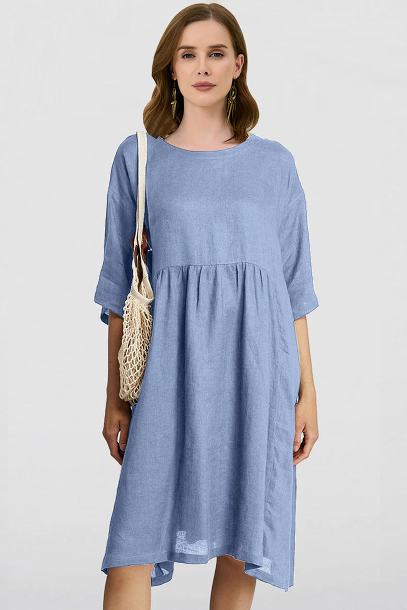 Cotton And Linen A-Line Midi Dress