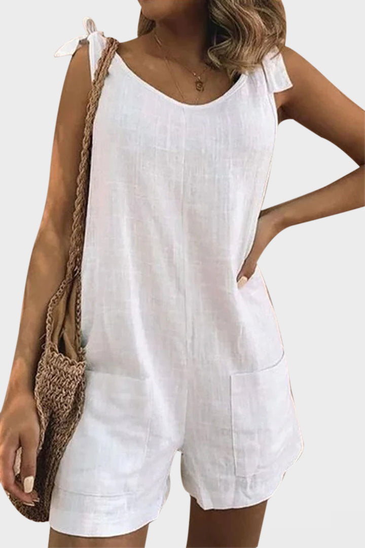 Tied Straps Sleeveless Pocket Casual Linen Rompers