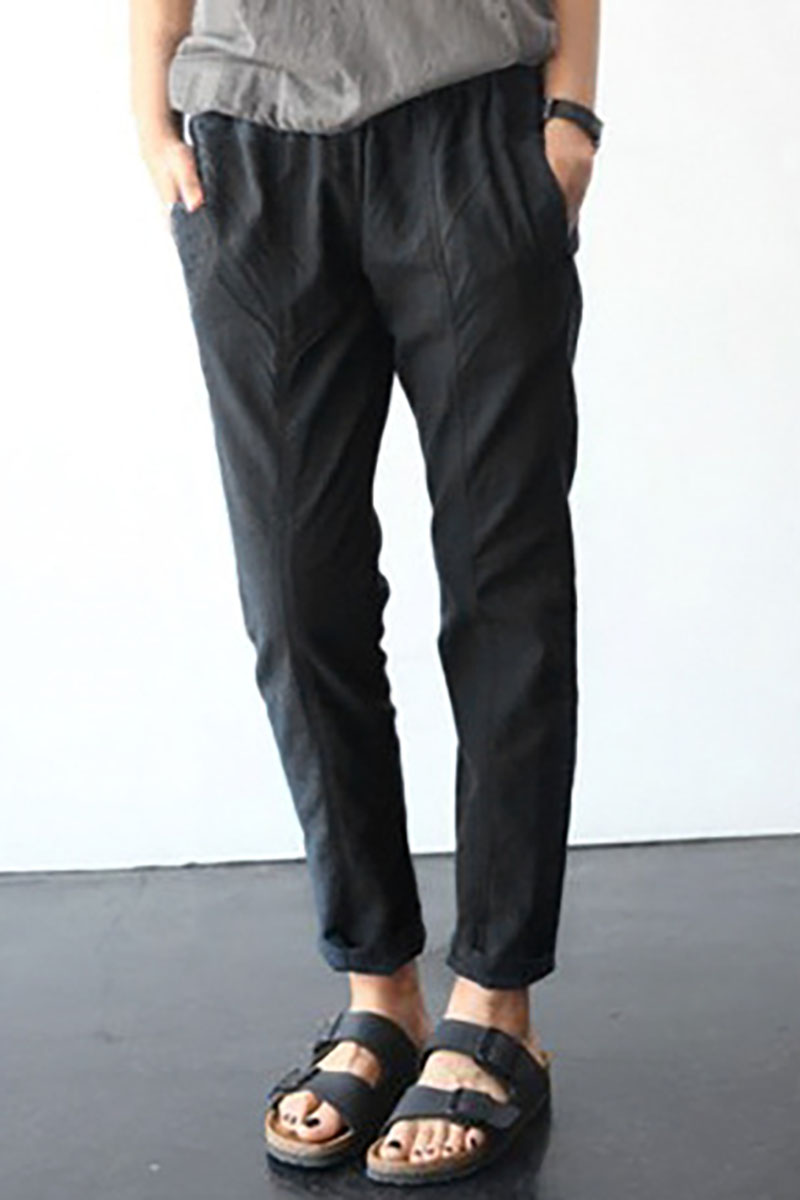 Pocket Drawstring Linen Straight Leg Casual Cropped Pants