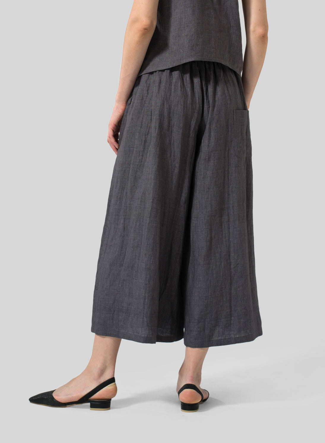 Womens Cotton And Linen Low Waist Wide Leg Trousers