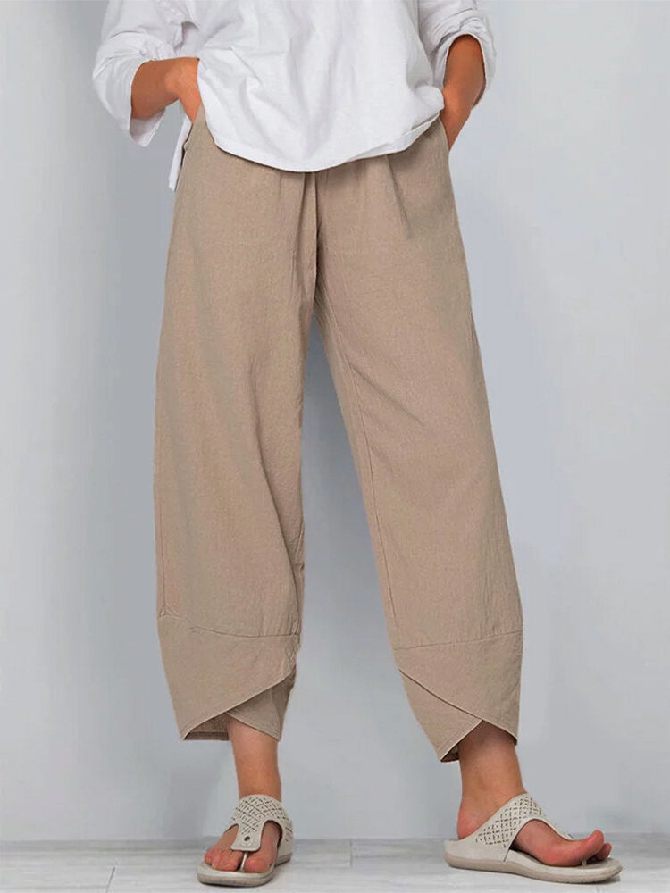 Womens Solid Color Simple Loose Casual Ankle pants