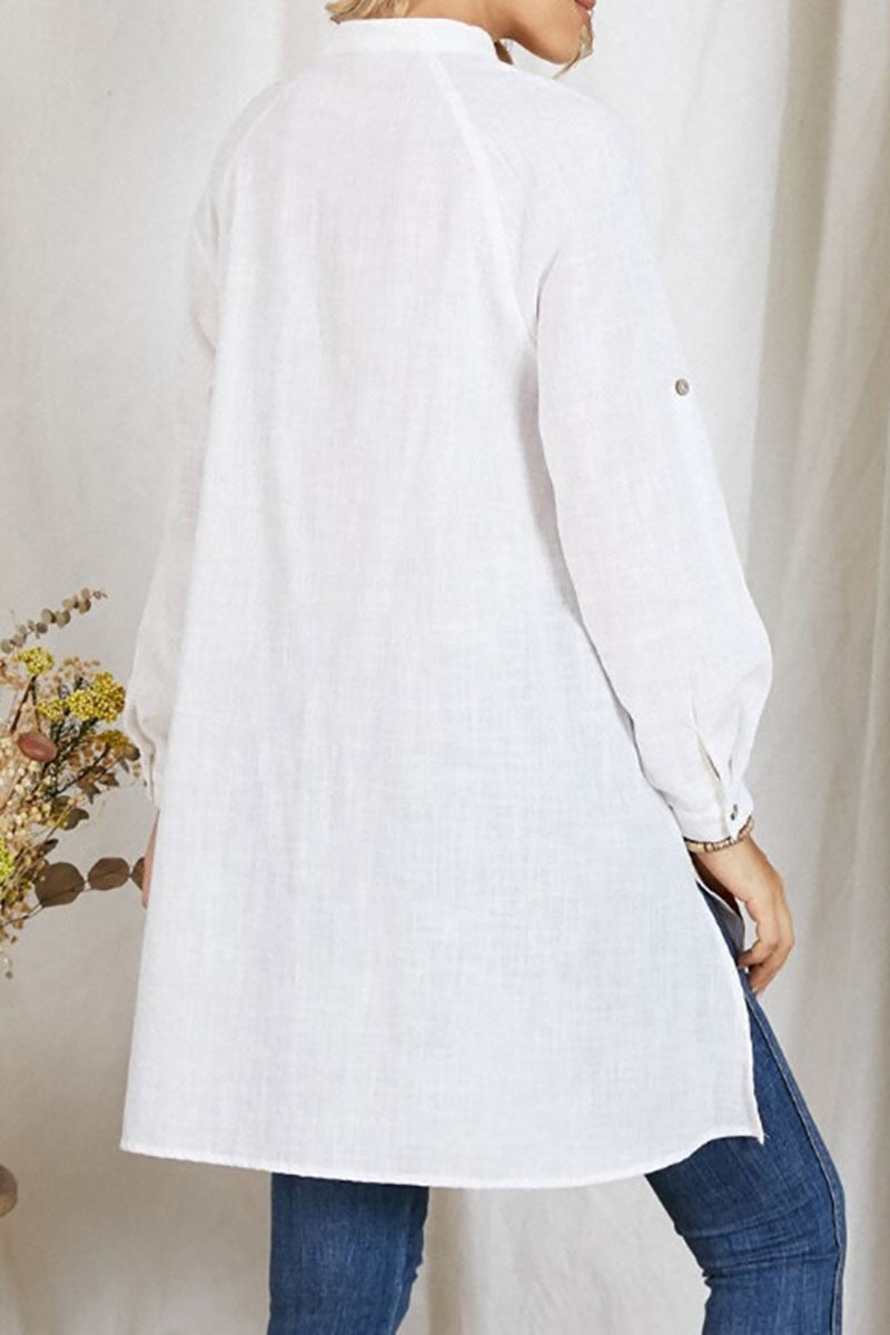 Asymmetric Linen Button Down Long Sleeve Shirt