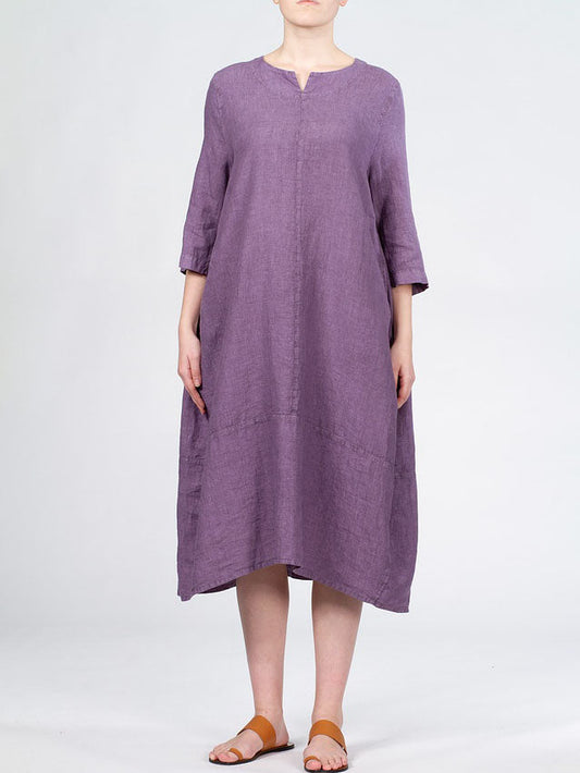 womens Purple Loose Slim Cotton Linen Dress