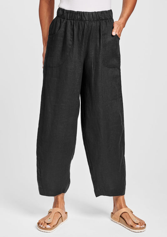 Black Cotton Linen Stretch Pants