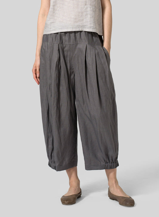 Womens Linen Crinkle Effect Harem Pants