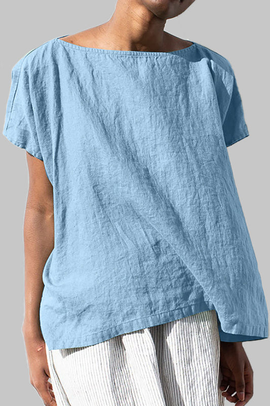 Boat Neck Short Sleeve Casual Linen T-Shirt